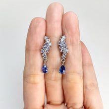 Load image into Gallery viewer, 4 x 6 mm. Pear Cut Blue Nepalese Kyanite and Tanzanite Cluster Drop Earrings