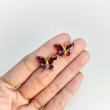 Load image into Gallery viewer, 5 x 10 mm. Marquise Cut Purple African Rhodolite Garnet & Amethyst Butterfly Earrings