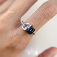 Load image into Gallery viewer, 6 x 9 mm. Pear Cut White and London Blue Brazilian Topaz Ring