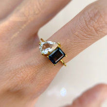Load image into Gallery viewer, 6 x 9 mm. Pear Cut White and London Blue Brazilian Topaz Ring