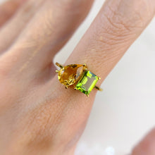 Load image into Gallery viewer, 6 x 9 mm. Pear Cut Yellow Brazilian Citrine and Peridot Ring