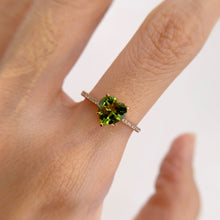 Load image into Gallery viewer, 7 mm. Heart Cut Green Pakistani Peridot with Cz Band Ring