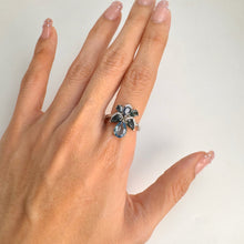 Load image into Gallery viewer, 6 x 8 mm. Pear Cut Sky Blue Brazilian Topaz and Sapphire Cluster Ring