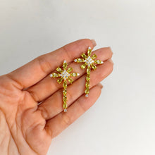 Load image into Gallery viewer, 3 x 5 mm. Pear Cut Green Pakistani Peridot with Cz Accents Cluster Earrings