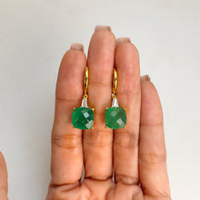 Load image into Gallery viewer, 10 mm. Cushion with Checkerboard Cut Green Botswana Agate with Cz Accents Drop Earrings