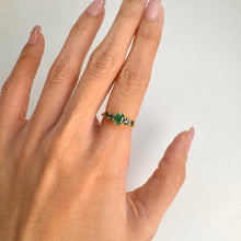 Load image into Gallery viewer, 4 x 6 mm. Oval Cut Green Zambian Emerald and Sapphire Cluster Ring