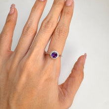 Load image into Gallery viewer, 6 mm. Round Cut Purple Uruguayan Amethyst with Cz Accents Ring