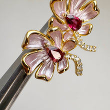 Load image into Gallery viewer, 3 x 5 mm. Pear Cut Purple African Rhodolite Garnet with Cz Accents Flower Earrings (Blemished)