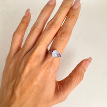 Load image into Gallery viewer, 7 x 9 mm. Oval Cabochon White Indian Moonstone with Cz Amethyst Accents Ring