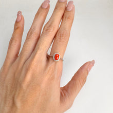 Load image into Gallery viewer, 5 x 7 mm. Oval Cabochon Taiwanese Coral with Cz Halo Ring