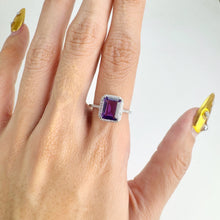 Load image into Gallery viewer, 7 x 9 mm. Octagon Cut Purple Brazilian Amethyst with Cz Halo Ring