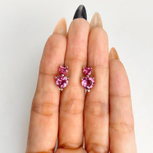 Load image into Gallery viewer, 7 mm. Heart Cut Pink Brazilian Mystic Topaz Cluster Earrings
