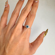 Load image into Gallery viewer, 5 mm. Heart Cut London Blue Brazilian Topaz with Cz Halo Ring
