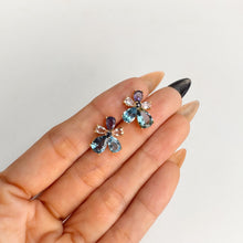 Load image into Gallery viewer, 6 x 9 mm. Pear Cut London Blue Brazilian Topaz, Iolite and Sapphire Cluster Earrings