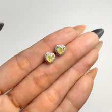 Load image into Gallery viewer, 5 mm. Heart Cut Multi-coloured Ethiopian Opal with Cz Halo Earrings