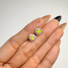 Load image into Gallery viewer, 5 mm. Heart Cut Multi-coloured Ethiopian Opal with Cz Accents Earrings