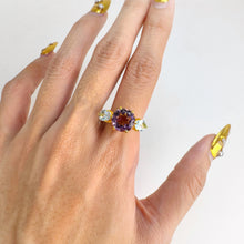 Load image into Gallery viewer, 10 mm. Round Cut Purple Uruguayan Amethyst and Topaz Trilogy Ring