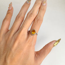 Load image into Gallery viewer, 6 x 8 mm. Oval Cut Yellow Brazilian Citrine with Sapphire Halo Ring