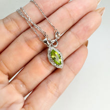 Load image into Gallery viewer, 5 x 10 mm. Marquise Cut Green Pakistani Peridot with Cz Halo Pendant and Necklace
