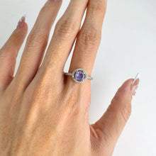 Load image into Gallery viewer, 6 mm. Round Cut Blue Violet Tanzanite with Cz Halo Ring