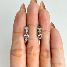 Load image into Gallery viewer, 4 mm. Heart Cut Blue Violet Tanzanite with Cz Accents Cluster Earrings