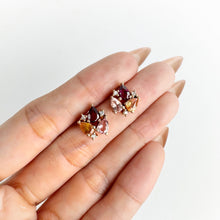 Load image into Gallery viewer, 4 x 6 mm. Pear Cut Multi-coloured Brazilian Tourmaline and Sapphire with Cz Accents Cluster Earrings