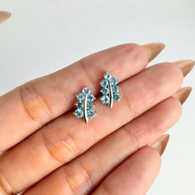 Load image into Gallery viewer, 3 mm. Round Cut Blue Cambodian Zircon Cluster Leaf Earrings