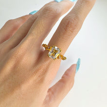 Load image into Gallery viewer, Handmade 7 x 9 mm. Cushion Cut White Brazilian Topaz with Sapphire Accents Ring