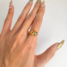 Load image into Gallery viewer, 6 x 9 mm. Pear Cut Yellow Brazilian Citrine and Emerald Ring