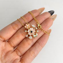 Load image into Gallery viewer, 10 mm. Carved Flower Pink Mother of Pearl with Cz Accents Cluster Pendant and Necklace