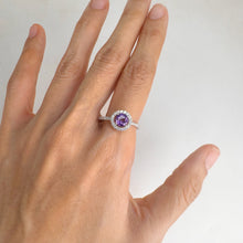 Load image into Gallery viewer, 6 mm. Round Cut Purple Uruguayan Amethyst with Cz Halo Ring