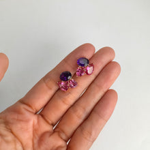 Load image into Gallery viewer, 7 x 9 mm. Oval Cut Purple Brazilian Amethyst and Topaz Cluster Earrings