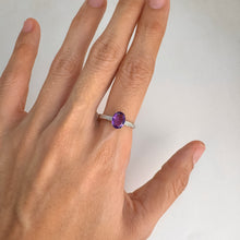 Load image into Gallery viewer, 6 x 8 mm. Oval Cut Purple Brazilian Amethyst with Cz Accents Ring