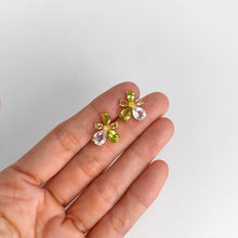 Load image into Gallery viewer, 6 x 8 mm. Pear Cut White Brazilian Topaz, Peridot, Citrine Cluster Earrings (Blemished)