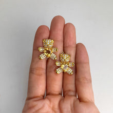 Load image into Gallery viewer, 8 mm. Heart Cut Yellow Brazilian Citrine with Cz Accents Bear Earrings