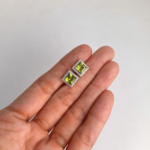 Load image into Gallery viewer, 6 mm. Square Cut Green Pakistani Peridot with Cz Halo Earrings