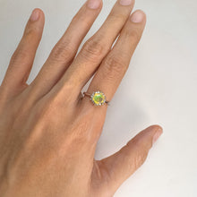 Load image into Gallery viewer, 7 mm. Hexagon Cut Multi-coloured Ethiopian Opal with Cz Accents Ring