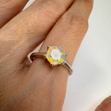 Load image into Gallery viewer, 7 mm. Hexagon Cut Multi-coloured Ethiopian Opal Ring (Blemished)