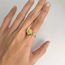 Load image into Gallery viewer, 10 mm. Carved Yellow Mother of Pearl with Cz Accents Open Ring
