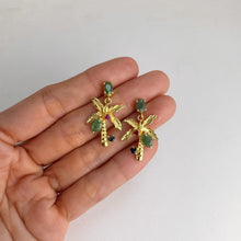 Load image into Gallery viewer, 4 x 6 mm. Oval Cut Green Brazilian Emerald with Ruby and Sapphire Accents Tree Drop Earrings