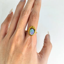 Load image into Gallery viewer, Handmade 7 x 9.5 mm. Oval Cabochon Multi-coloured Australian Opal Ring