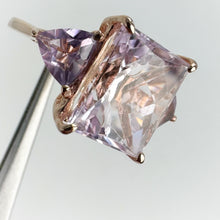 Load image into Gallery viewer, Handmade 9.5 x 12 mm. Octagon Cut Pink Afghan Kunzite and Amethyst Trilogy Ring