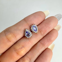 Load image into Gallery viewer, 4 x 6 mm. Pear Cut Blue Violet Tanzanite with Cz Accents Earrings
