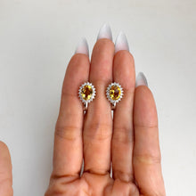 Load image into Gallery viewer, 6 x 8 mm. Oval Cut Yellow Brazilian Citrine with Cz Accents Earrings