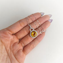 Load image into Gallery viewer, 10 mm. Round Cut Yellow Brazilian Citrine with Cz Halo Pendant and Necklace