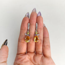 Load image into Gallery viewer, 8 x 12 mm. Pear Cut Yellow Brazilian Citrine, Amethyst, Peridot and Topaz Cluster Drop Earrings