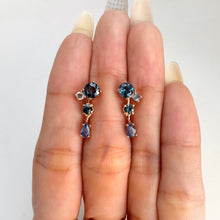 Load image into Gallery viewer, 5 mm. Round Cut London Blue Brazilian Topaz and Sapphire Drop Earrings