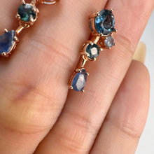 Load image into Gallery viewer, 5 mm. Round Cut London Blue Brazilian Topaz and Sapphire Drop Earrings