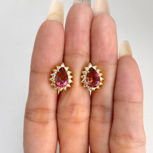 Load image into Gallery viewer, 6 x 9 mm. Pear Cut Pink Brazilian Mystic Topaz with Cz Accents Earrings