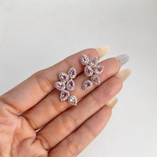 Load image into Gallery viewer, 3 x 5 mm. Pear Cut Purple Brazilian Amethyst with Cz Accents Cluster Earrings